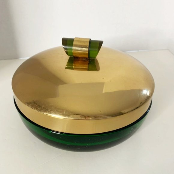 Vintage Other - Vintage 1940's Emerald Glo Green Glass Lidded Candy Dish